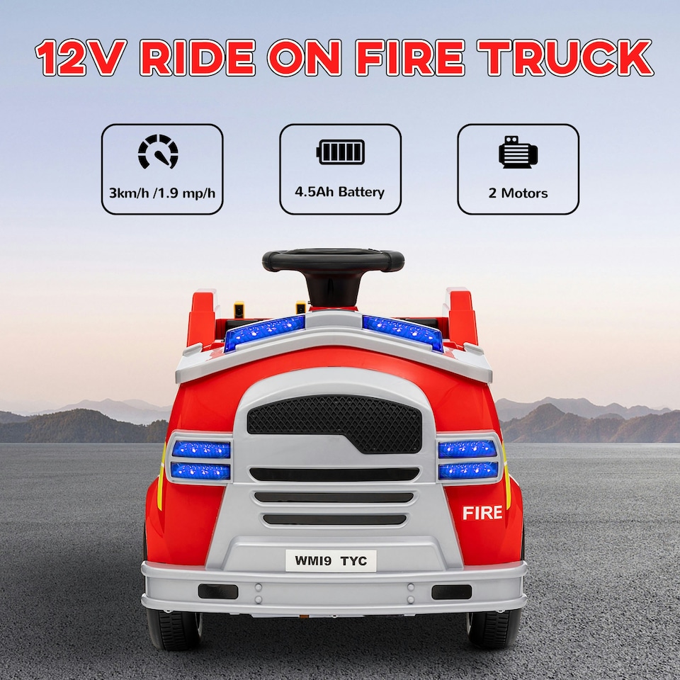 image 1 of AIYAPLAY 12V Ride on Fire Truck w/ Siren, Flashing Lights, Red