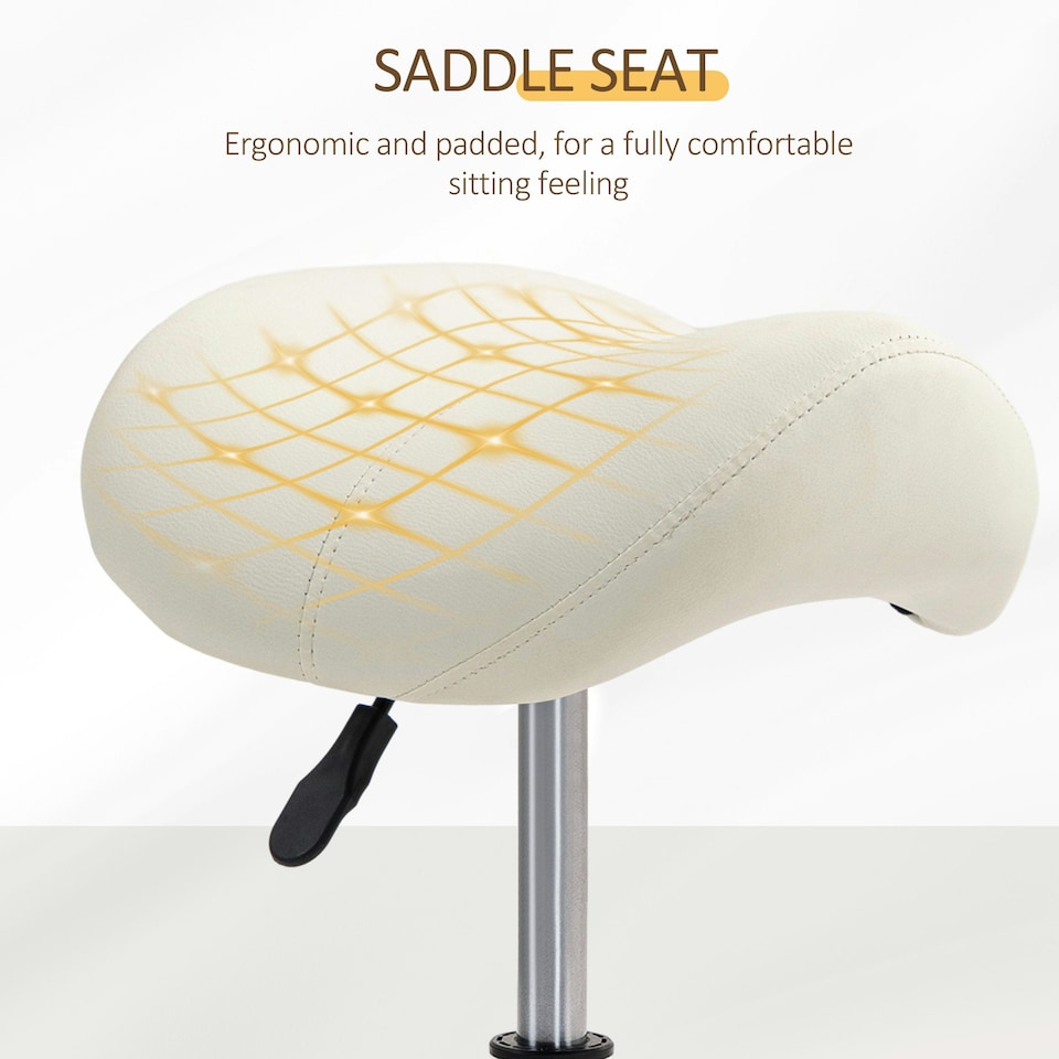 image 1 of HOMCOM Saddle Stool Adjustable Rolling Salon Chair for Massage Spa Beauty White