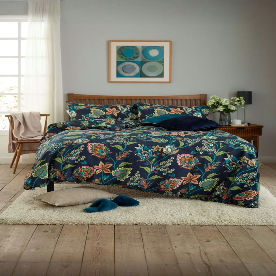 image 1 of Jamboree Trail Soft Floral Duvet Cover Set – 200 Thread Count Cotton Rich Bedding | Multi | navy | Double