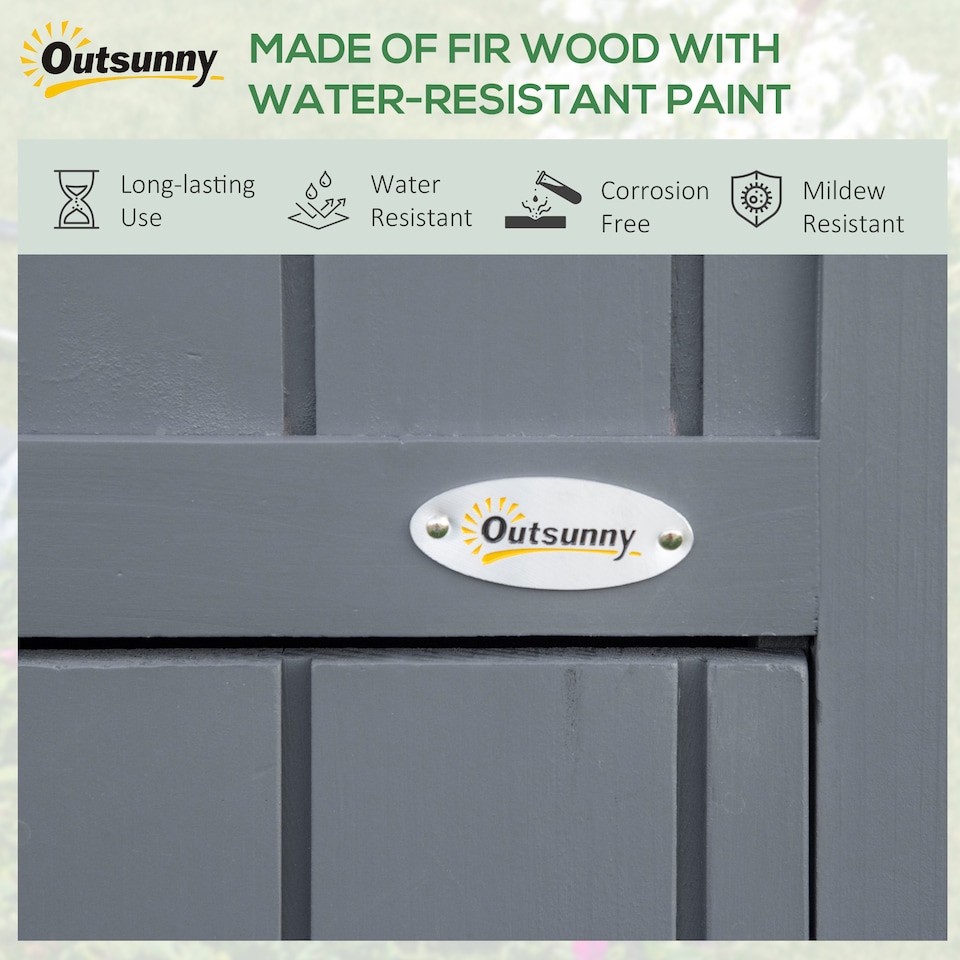 image 1 of Outsunny Wooden Garden Storage Shed with 3 Shelves, Outdoor Garden Tool Storage Cabinet with Tilt Roof, Firewood Rack Log Carrier, 129 x 51.5 x 180cm, Grey
