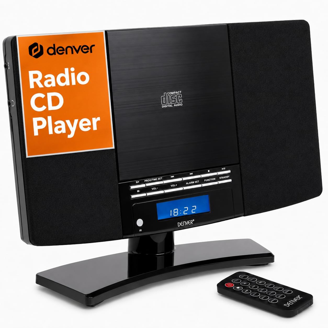 Denver MC-5220 CD Player For Home HiFi System - CD Player With Speakers & Radio - Mains Power, Clock Radio, Remote Control, Desktop Stand/Wall Mounted CD Player