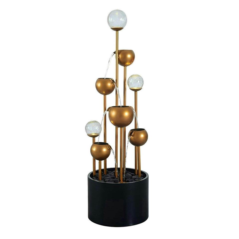 image 1 of Golden Orb Cascading Tiered Garden Water Feature with LED Lights 120cm