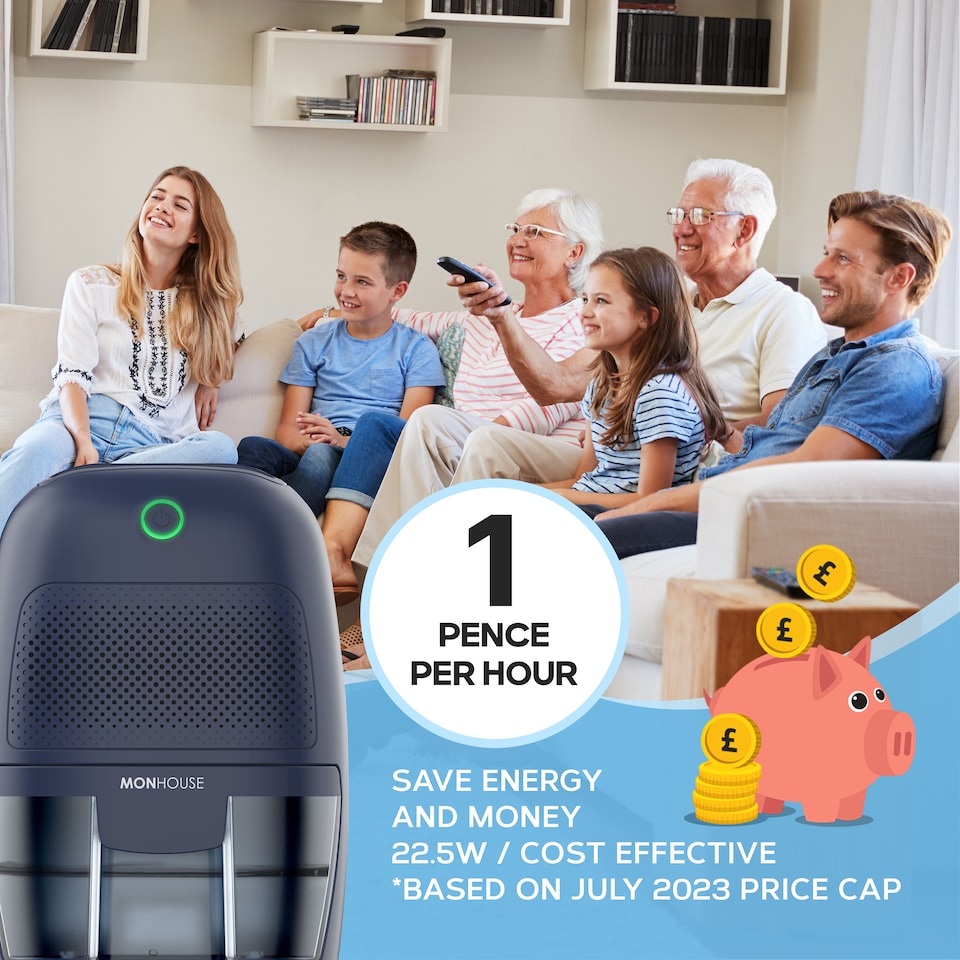 image 1 of MONHOUSE Mini Dehumidifier 600Ml Water Tank, Portable, Compact & Quiet Moisture Absorber 300ml/Day - Electric Mould Remover | Blue | Navy | 1