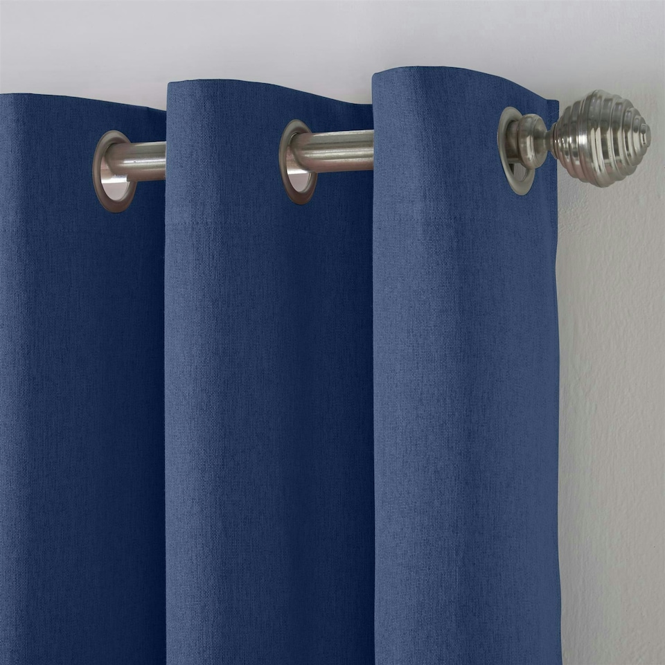 image 1 of Linen Look Blackout Ring Top Eyelet Curtains - 229cm x 229cm - Blue