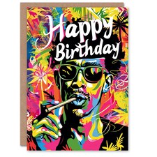 Trippy Neon Colour Man Joint Portrait Him Birthday Card