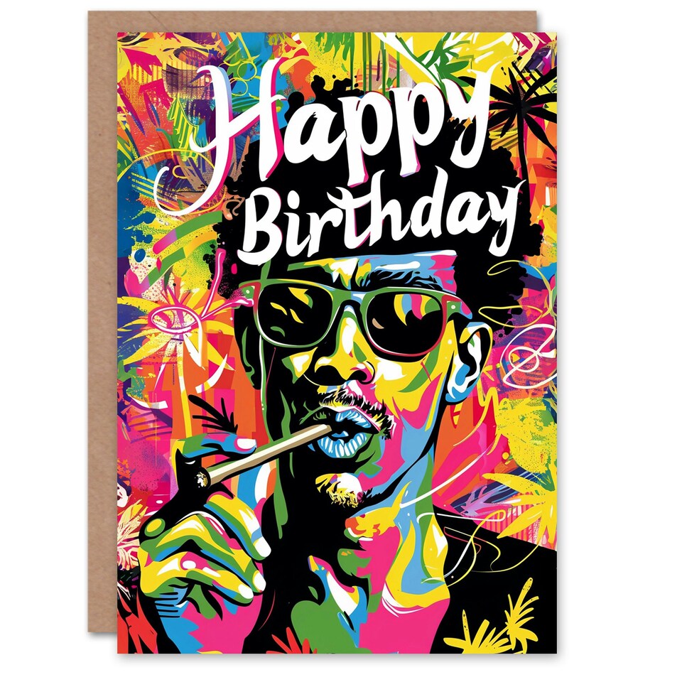 image 1 of Trippy Neon Colour Man Joint Portrait Him Birthday Card