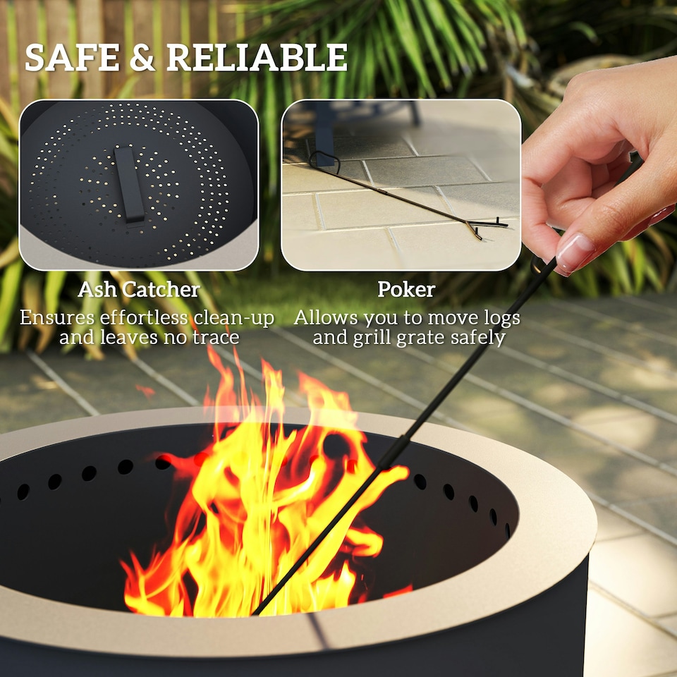 image 1 of Outsunny Portable Fire Pit, 58 cm Round Firepit with Grill Grate, Black