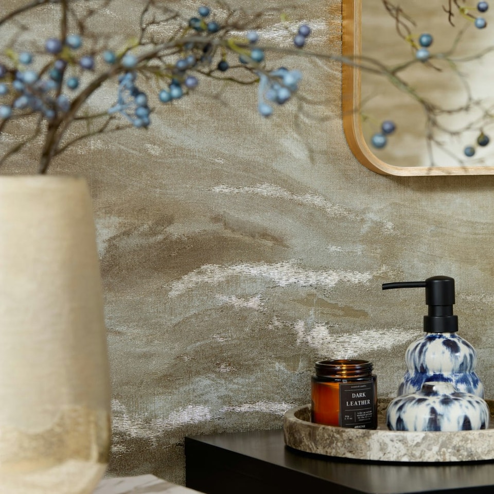 image 1 of Nirvana Metallic Wallpaper in Cool Grey and Taupe Multi