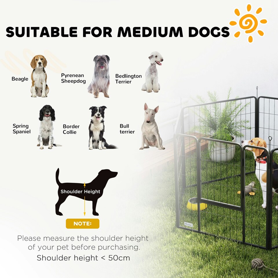 image 1 of PawHut Dog Playpen, 6 Panels Puppy Pen Dog Playpen, 80cm High, Grey