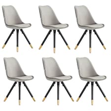 Set of 6 Sofia Ergonomic Modern Dining Chairs Upholstered in Velvet, Metal Legs with Gold End Tips Grey | Dark Grey