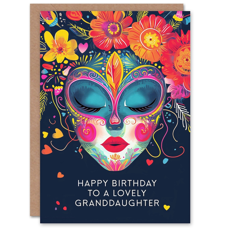 image 1 of Floral Headdress Love Hearts Flowers Granddaughter Birthday Card