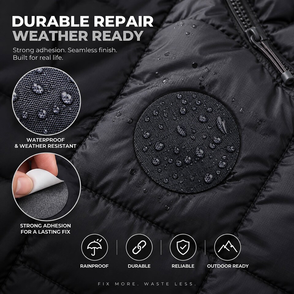 image 1 of aZengear Repair Patches for Jackets, Tent, Shoe, Gear - Waterproof, Self-Adhesive, Tear-Cold-Heat-Resistant (11 Pieces, Black)
