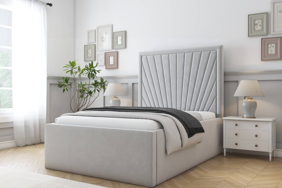 image 1 of Sloomy Somerset Silver Plush Deep-Sided Bed Frame With 50" Upholstered Headboard 4'6 Double