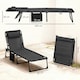 image 3 of Outsunny Portable Sun Lounger, Folding Camping Bed Cot, Reclining Lounge Chair 5-position Adjustable Backrest with Side Pocket, Pillow for Patio Garden Beach Pool | Black