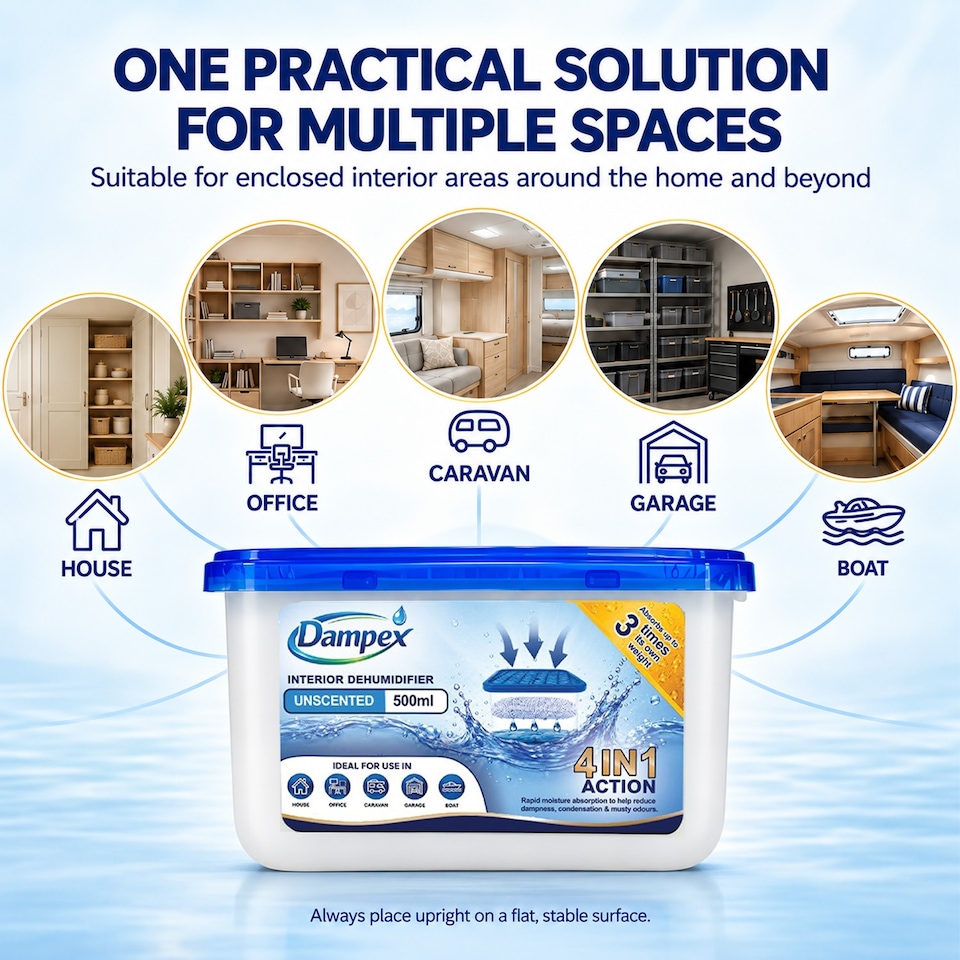 image 1 of Dampex Dehumidifier Moisture Absorber 500ml Tub 10 Pack - Unscented