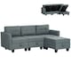 image 1 of HOMCOM Convertible Modular Sectional Sofa with Storage, Tufted 3 Seater Sofa Set, L Shaped Couch with Ottoman, Wood Frame for Living Room, Dark Grey | Grey
