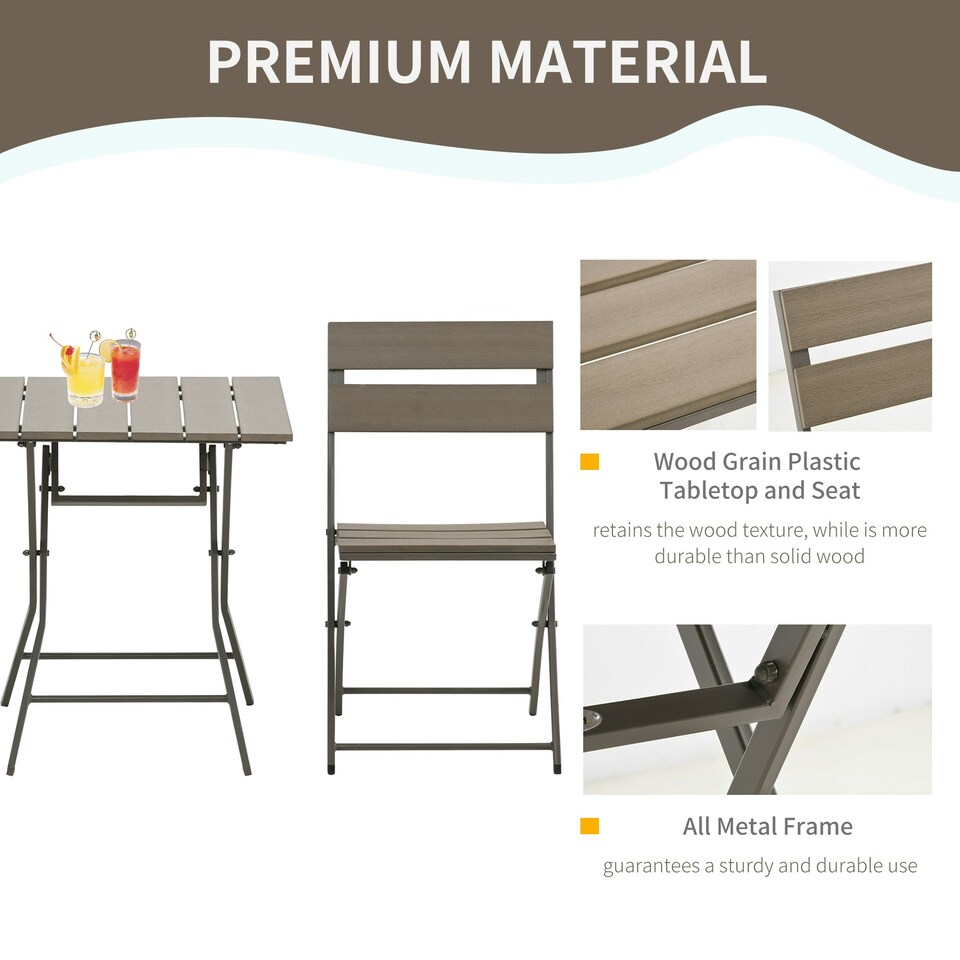 image 1 of Outsunny 3 PCS Foldable Garden Bistro Set Folding Table And Chairs Set, Grey