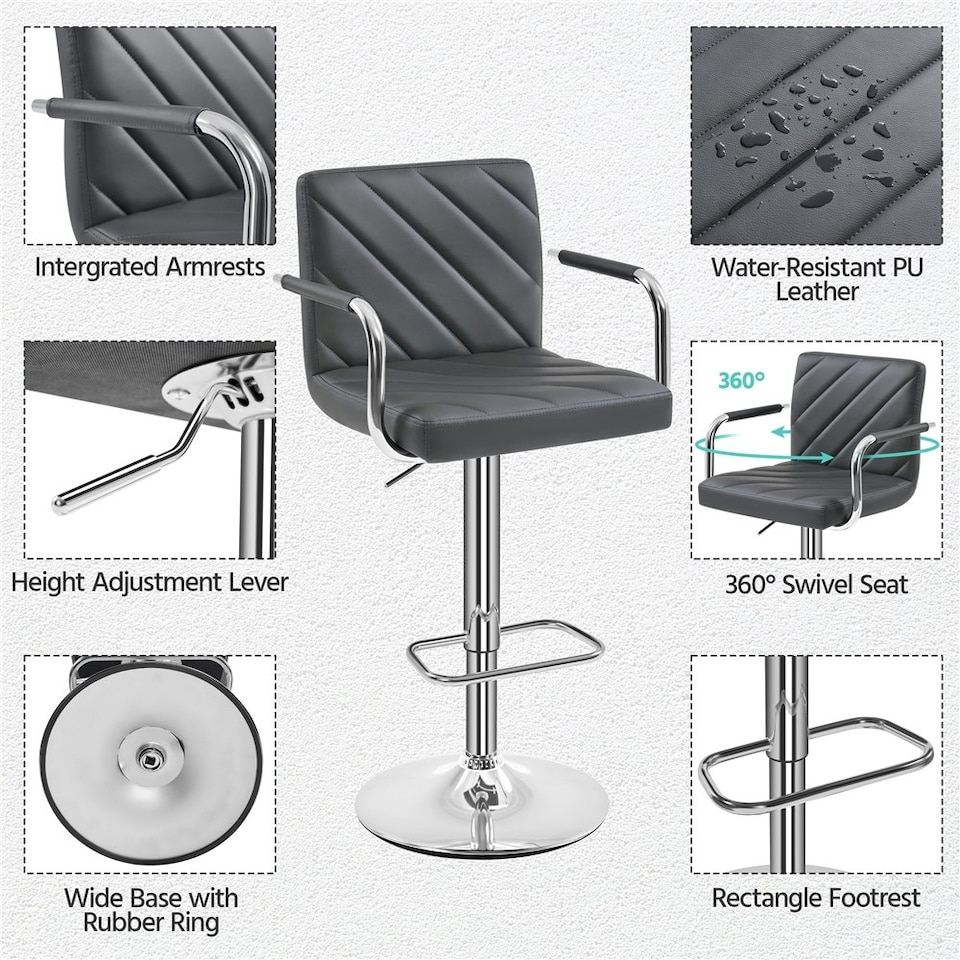 image 1 of Yaheetech Set of 2 Faux Leather Bar Stools | Grey | Dark Grey