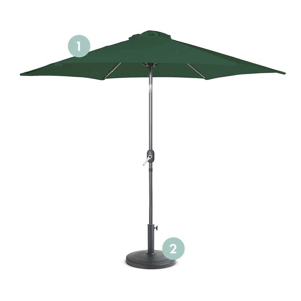 image 1 of VonHaus Steel Parasol Dark Green 2.7m & Base Set (12kg) Green | Black