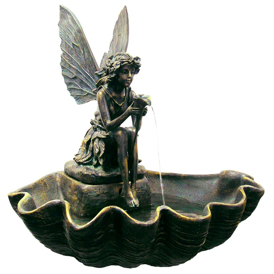 image 1 of Primrose Fairy on Clam Shell Solar Powered Water Feature Fountain 78cm