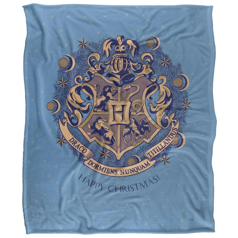 image 1 of Harry Potter Happy Christmas Hogwarts Crest Blanket - Multicoloured - One Size