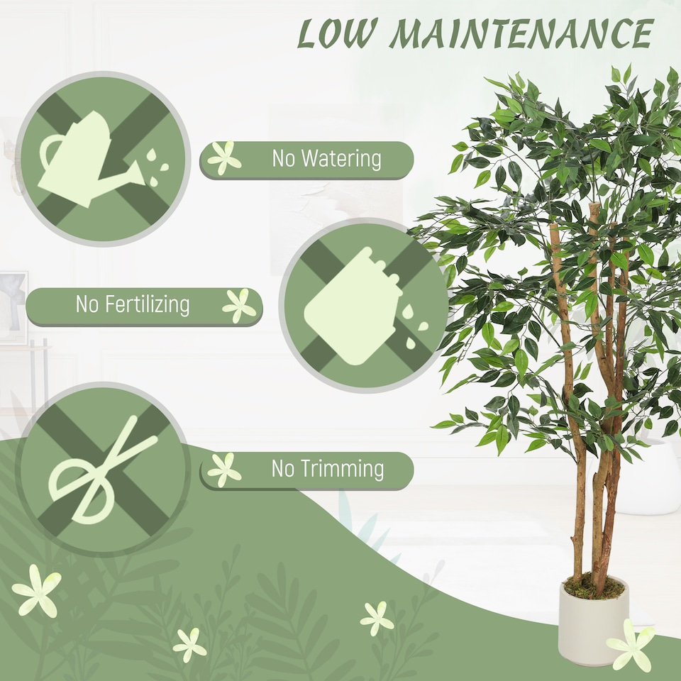 image 1 of HOMCOM 150cm Artificial Ficus Tree, Faux Plant for Home Decor