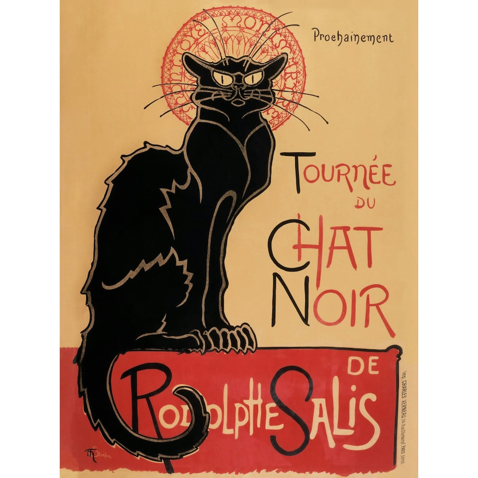 image 1 of Salis French Vintage Advert Chat Noir Cabaret Black Cat Large Wall Art Print 18x24 Inch | Multi