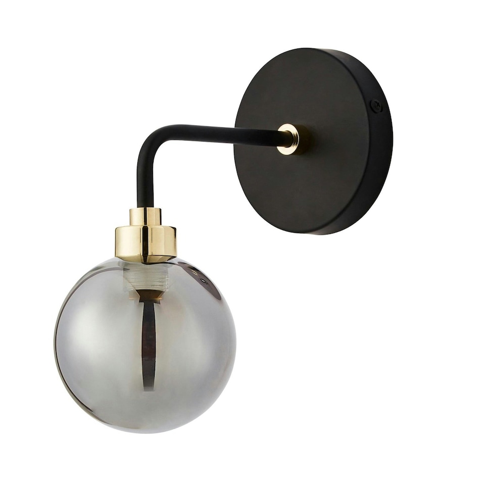 image 1 of First Choice Lighting Matt Black and Smoked Glass Wall Light Black | Grey