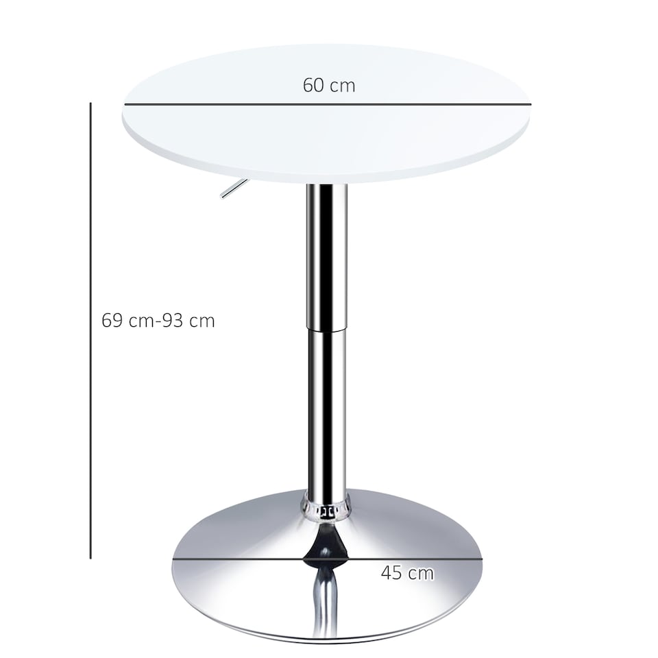image 1 of HOMCOM Bar Table Adjustable Height Round Bistro Table with Swivel Top Metal Frame Counter Surface Stylish Kitchen Conservatory White