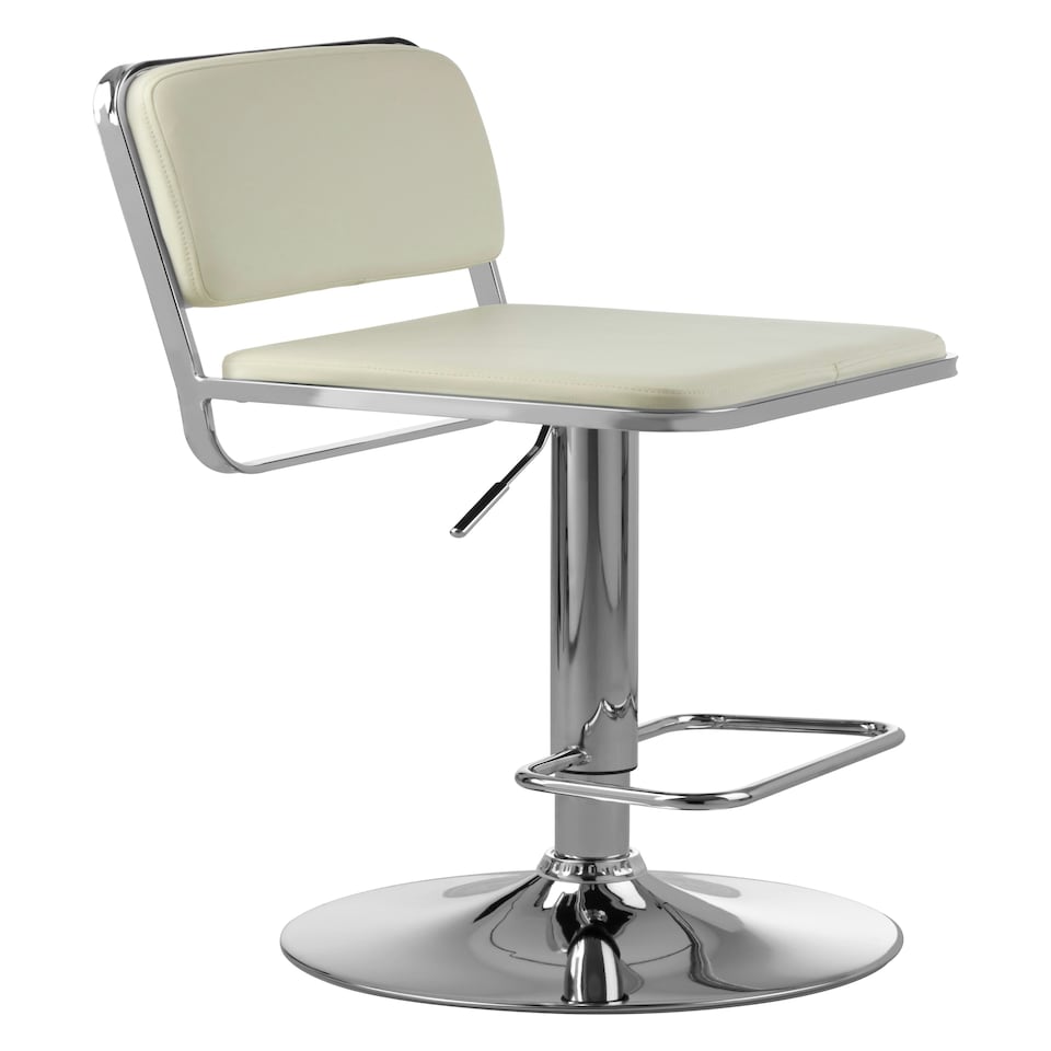 image 1 of Interiors by Premier White Seat And Chrome Base Bar Stool, Adjustable Height Kitchen Bar Stool, Footrest Swivel Barstool