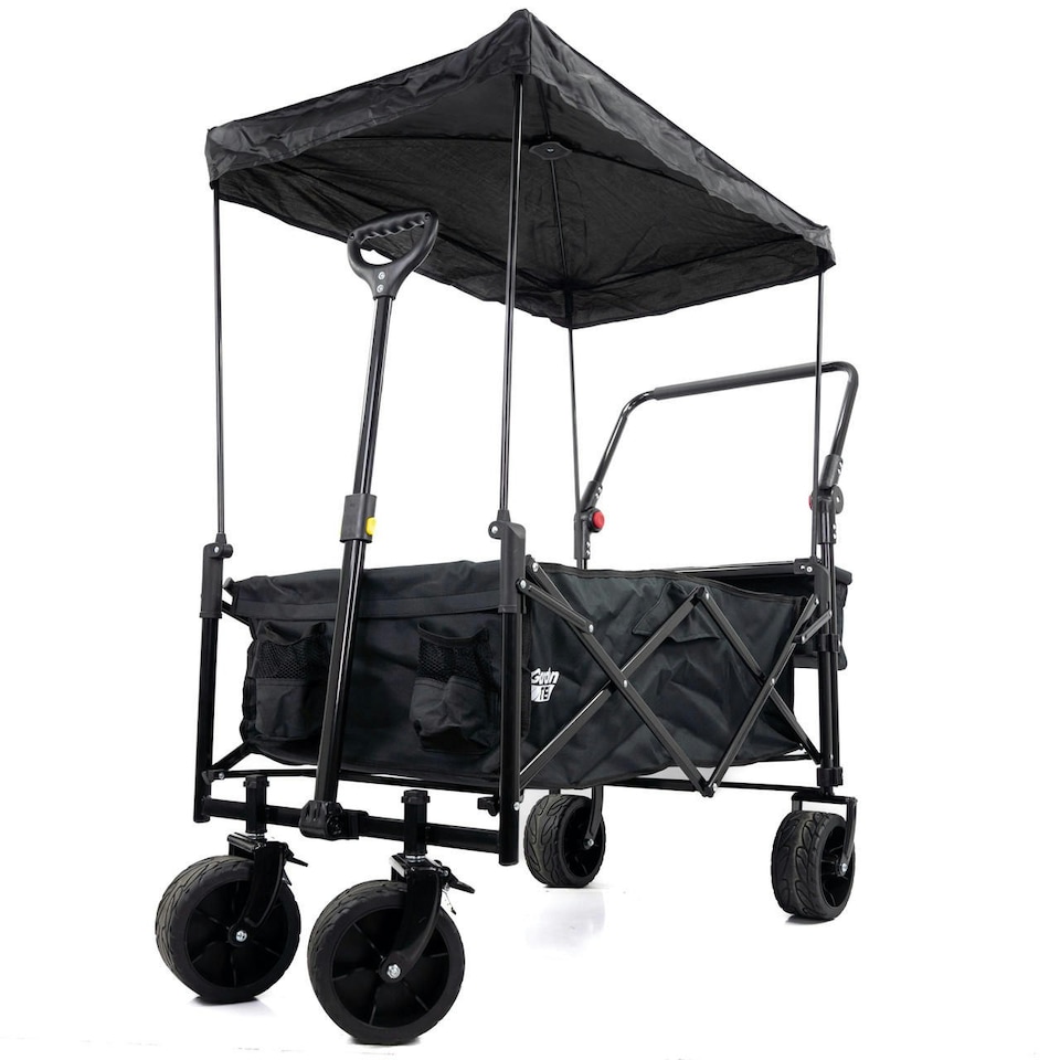 image 1 of GardenTek Garden Festival Trolley / Cart / Wagon with Wheels, Brakes, Canopy, Side Box, 90kg Load 120L Capacity | GTW330