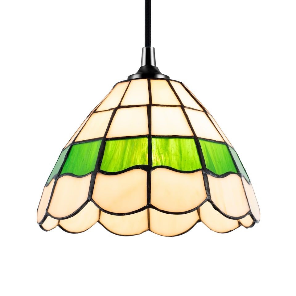 image 1 of Traditional Green and Amber Stained Glass Tiffany Pendant Lighting Shade | Green