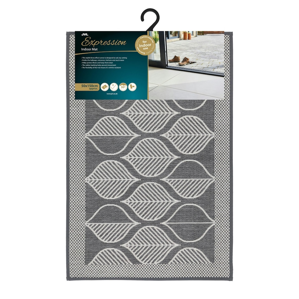 image 1 of JVL Expression Machine Washable Entrance Doormat, 50x75cm - Leaves