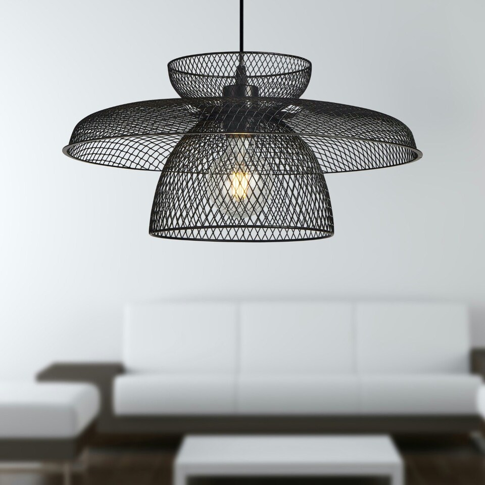 image 1 of First Choice Lighting Set of 2 Cassidy Three Tier Black Mesh Ceiling Pendant Lights Black