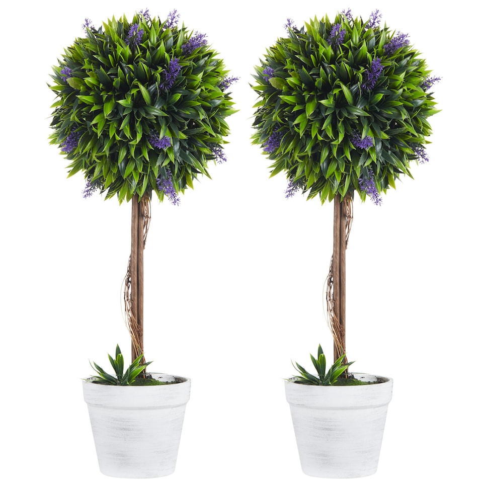 image 1 of HOMCOM Set of 2 Potted Artificial Plants Ball Tree with Lavender Flowers, 60cm