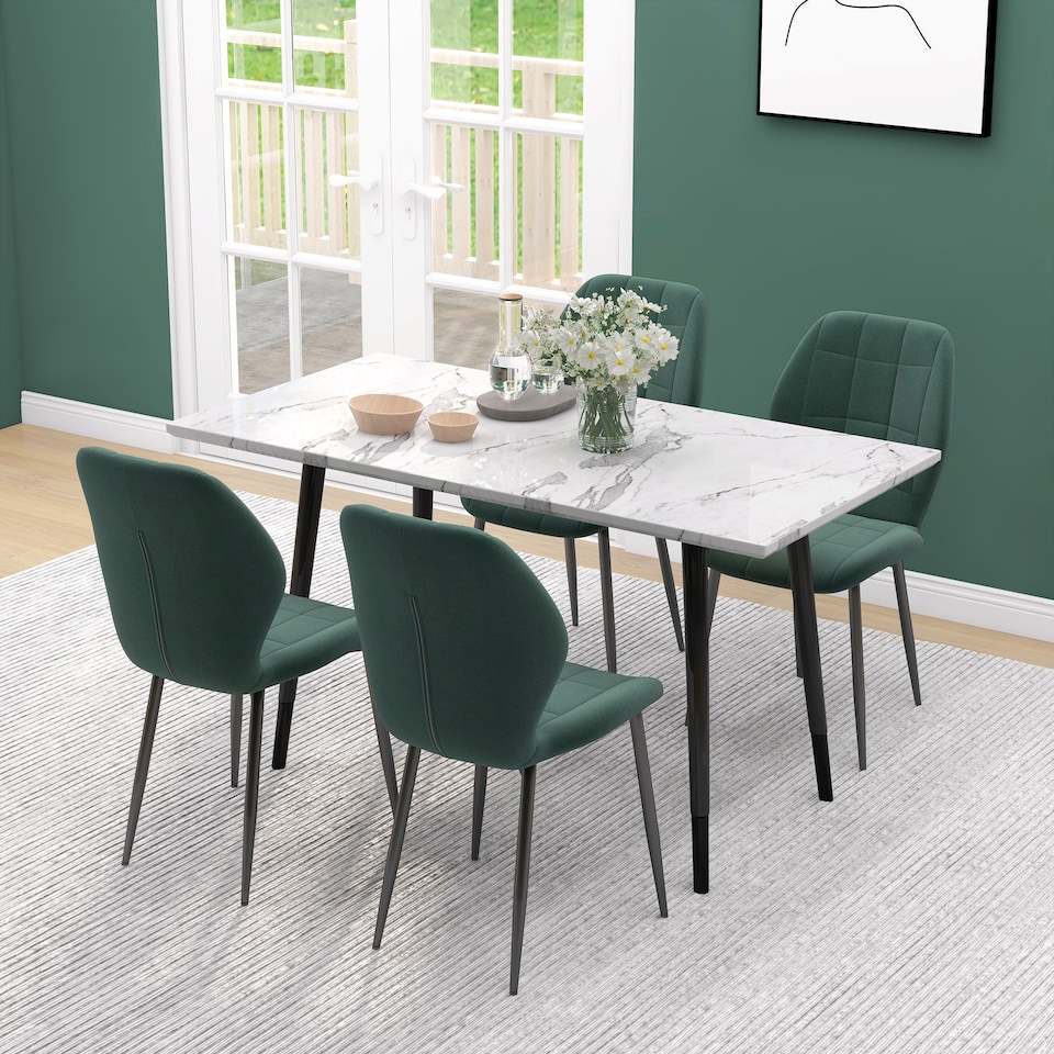 image 1 of HOMCOM Modern Style Kitchen Chairs Set of 4 with Flannel Upholstered, Dark Green