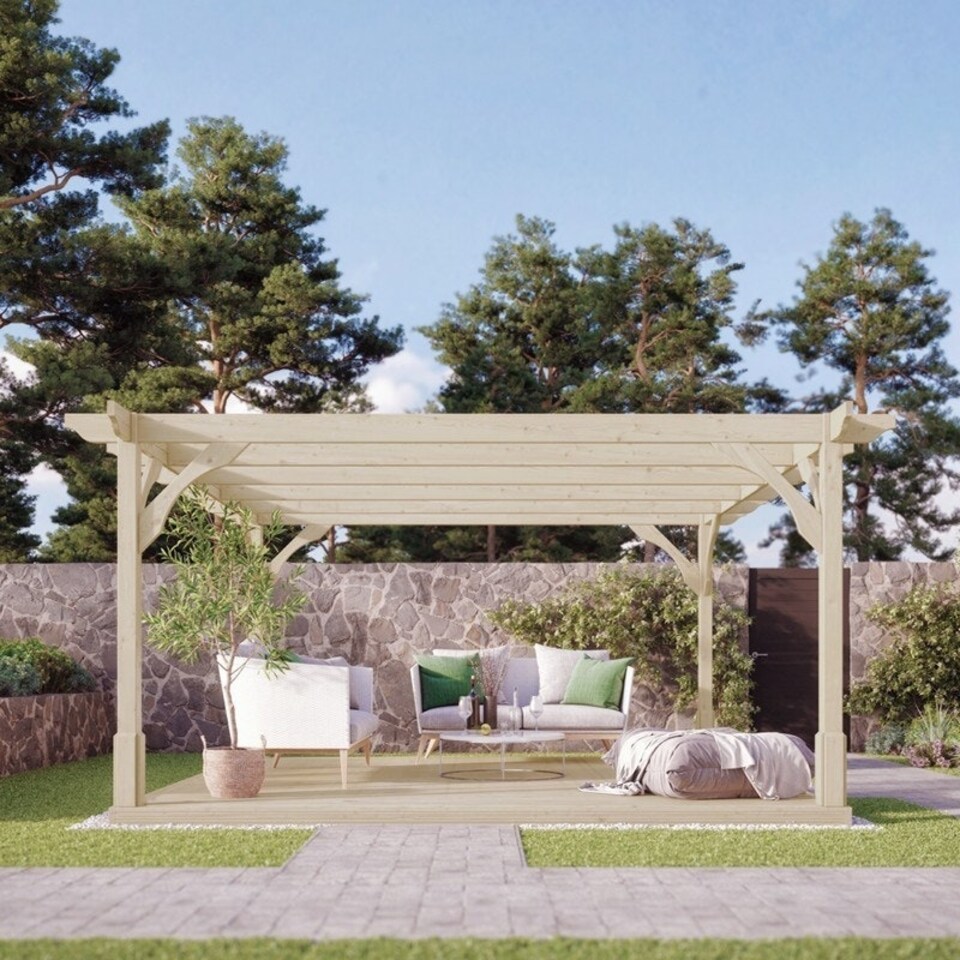 image 1 of Premium Pergola and Decking Kit - Wood - L300 x W300 x H270 cm - Light Green