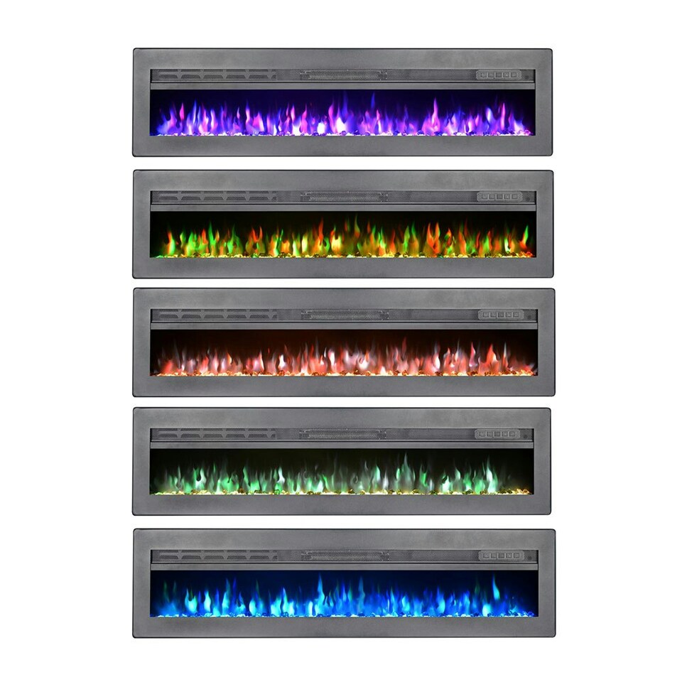 image 1 of Living and Home 60 Inch Electric Fireplace -Recessed/Wall Mounted/Freestanding, with Remote,1500W,Black
