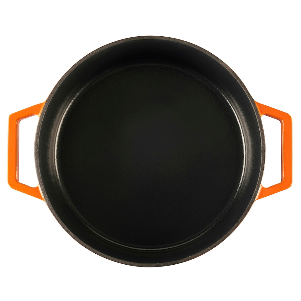 image 1 of Cooks Professional Cast Iron Casserole 28cm Shallow | 4.3L Capacity | Enamelled Inside & Out | Graduated Orange