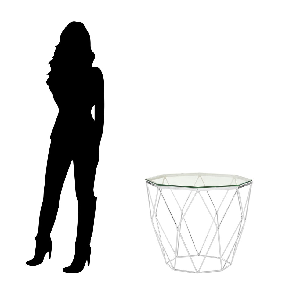 image 1 of Tempered Glass and Chrome Hexagon End Table,Geometric Chrome Finish Small Side Table,Glass Top Side Table Silver