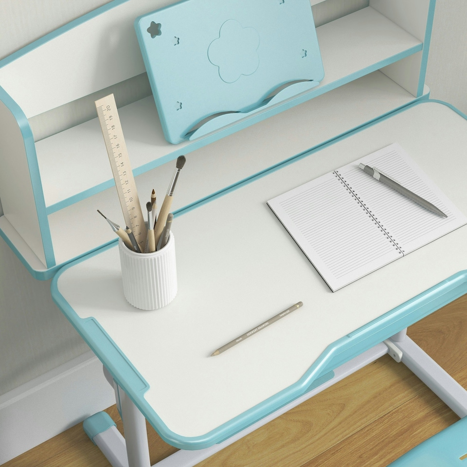 image 1 of ZONEKIZ Kids Desk and Chair Set, Height Adjustable Study Table for 6-12 Years Blue