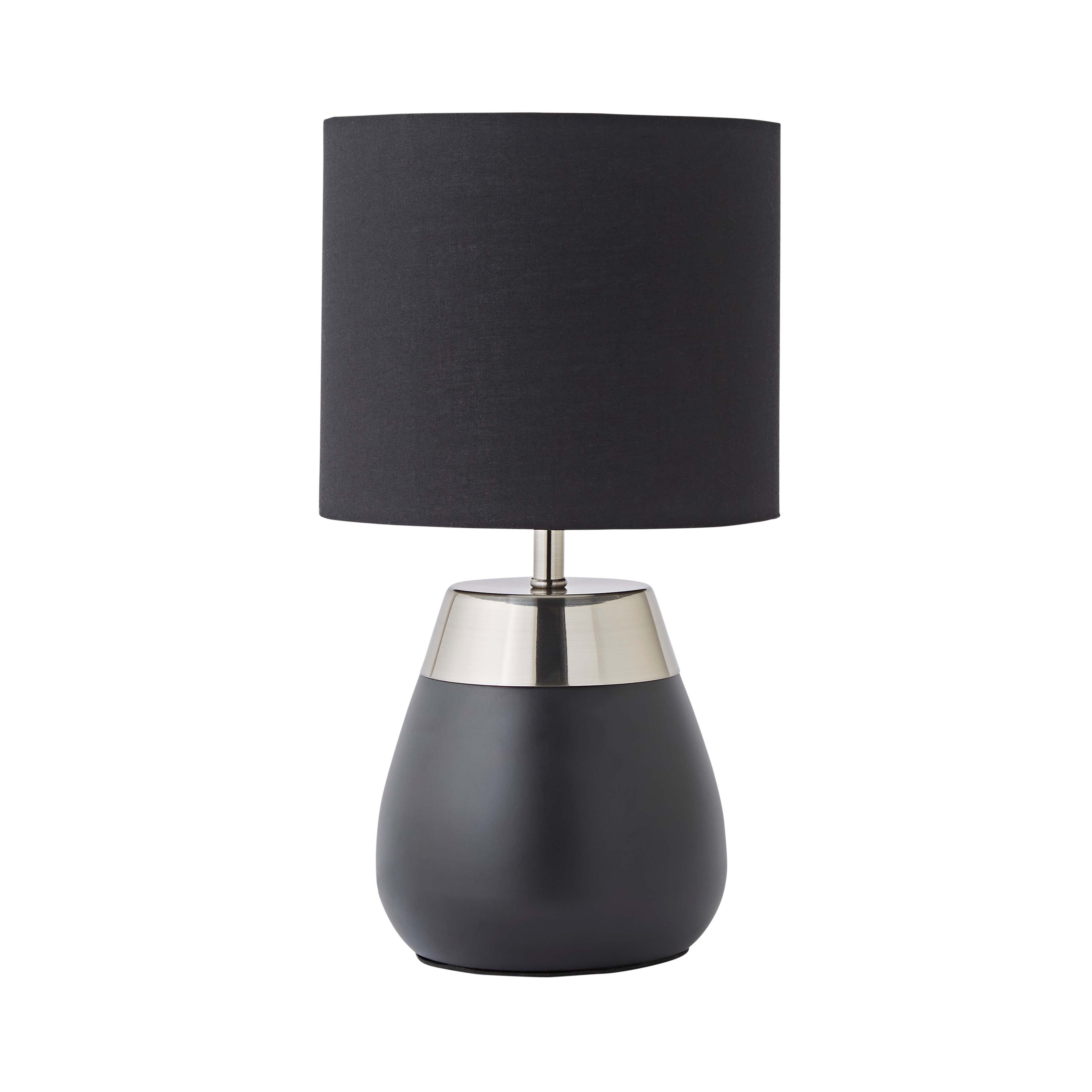 ValueLights Hurst Bulbous Touch Table Lamp with Drum Lamp Shade & Bulb in Black