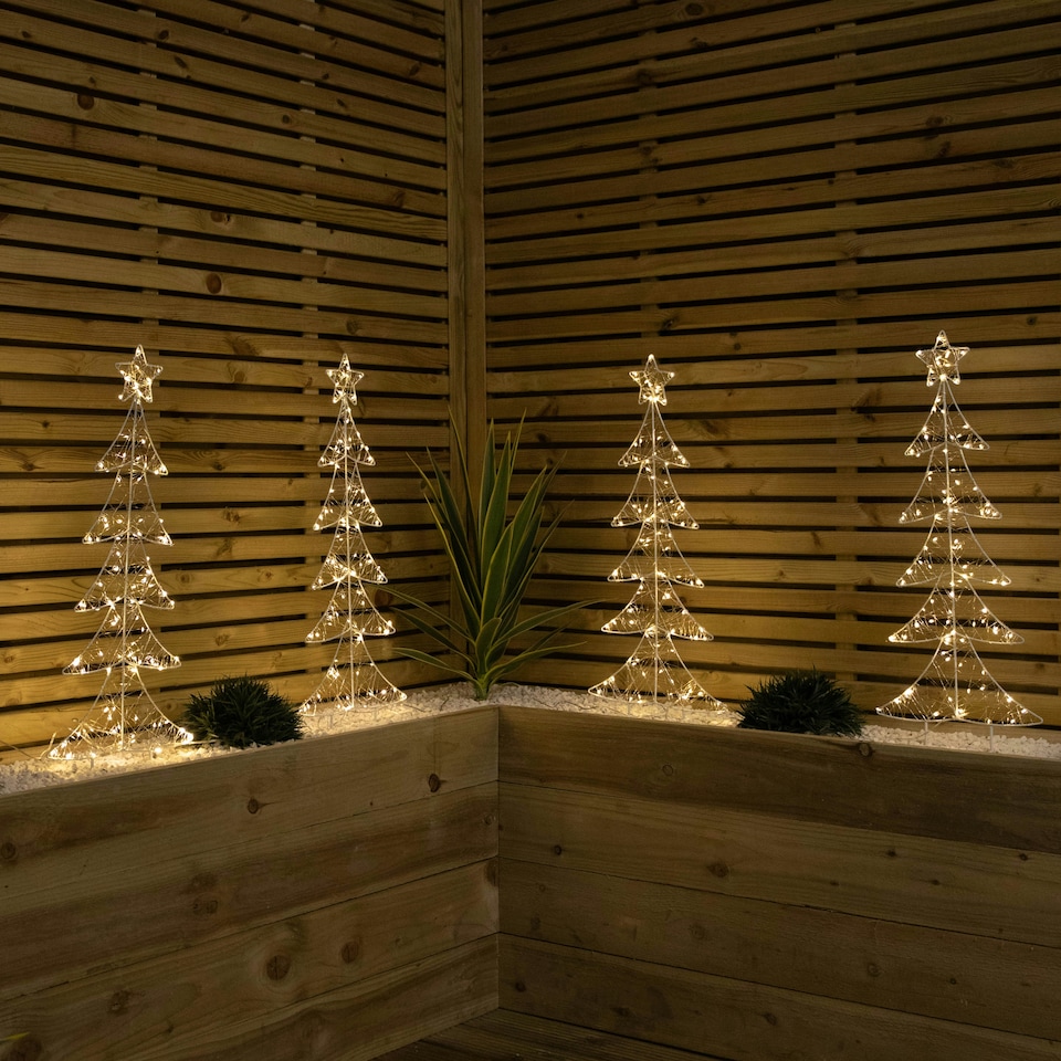 image 1 of Set of 4 80cm Light up Christmas Tree Path Lights with 400 Warm White LEDs