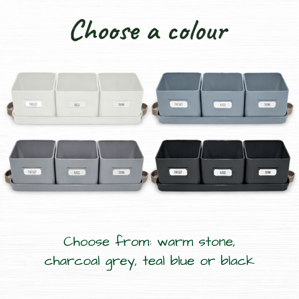 image 1 of Set of 6 Black Indoor Herb Pots with Tray