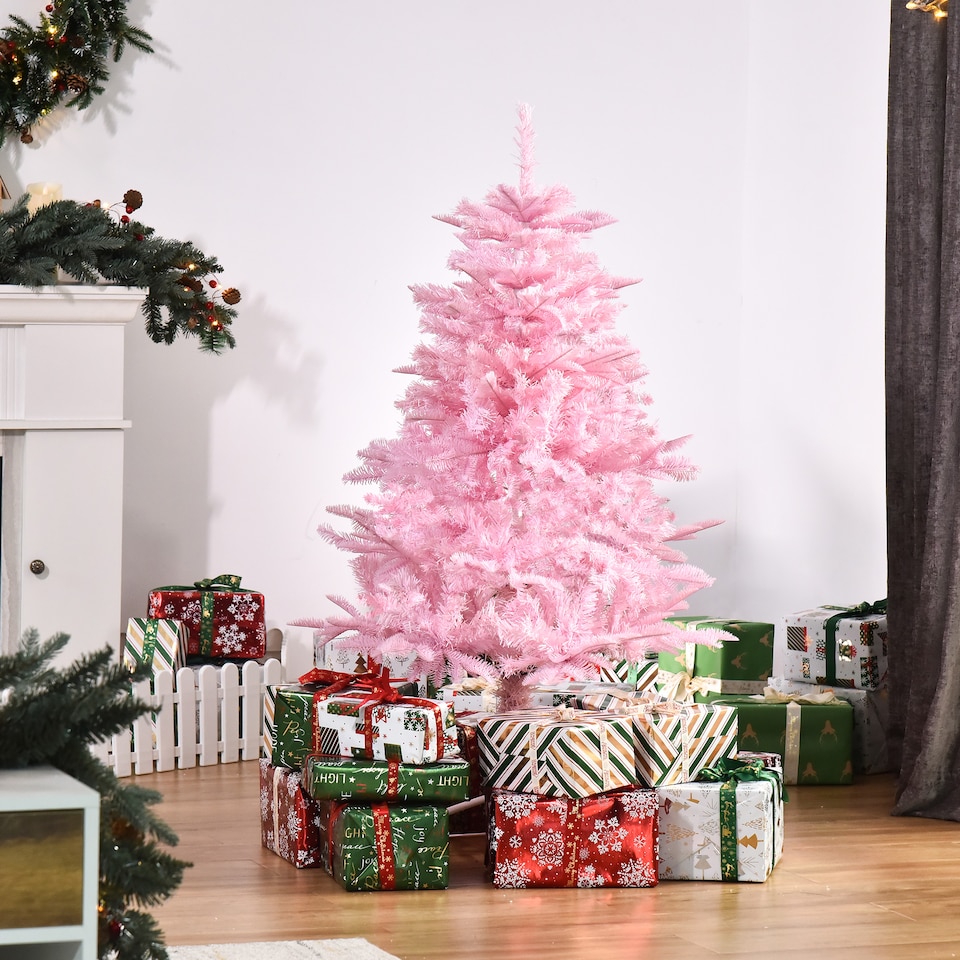 image 1 of HOMCOM 4FT Artificial Christmas Tree Holiday mas Holiday Tree Decoration with Automatic Open for Home Party, Pink