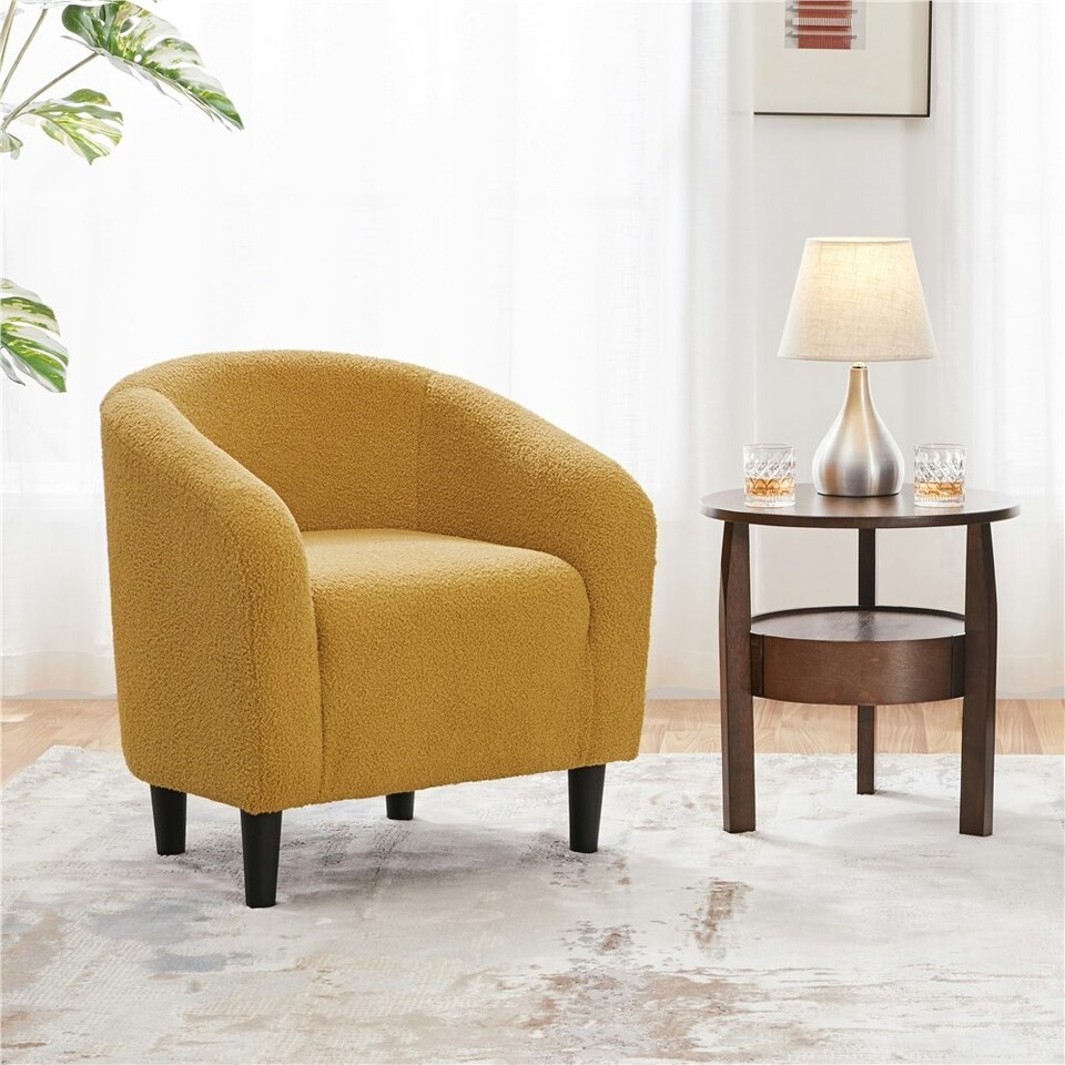 image 1 of Yaheetech Fabric Club Chair Upholstered Accent Barrel Chair Yellow | Mustard Yellow