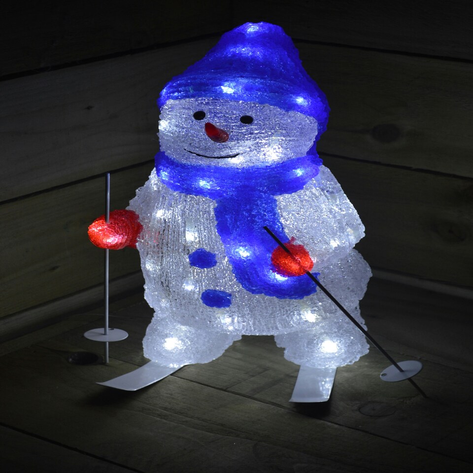 image 1 of 40cm Skiing Snowman Christmas Decoration with 48 Ice White LEDs with a 10m Cable