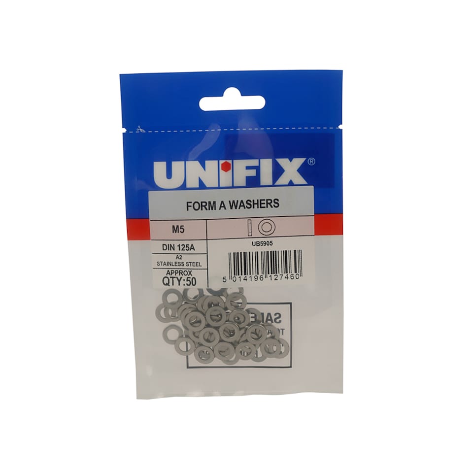 Unifix A2-304 Flat Washers DIN 125 M5 (5.3) - Bag of 50 - Box of 250