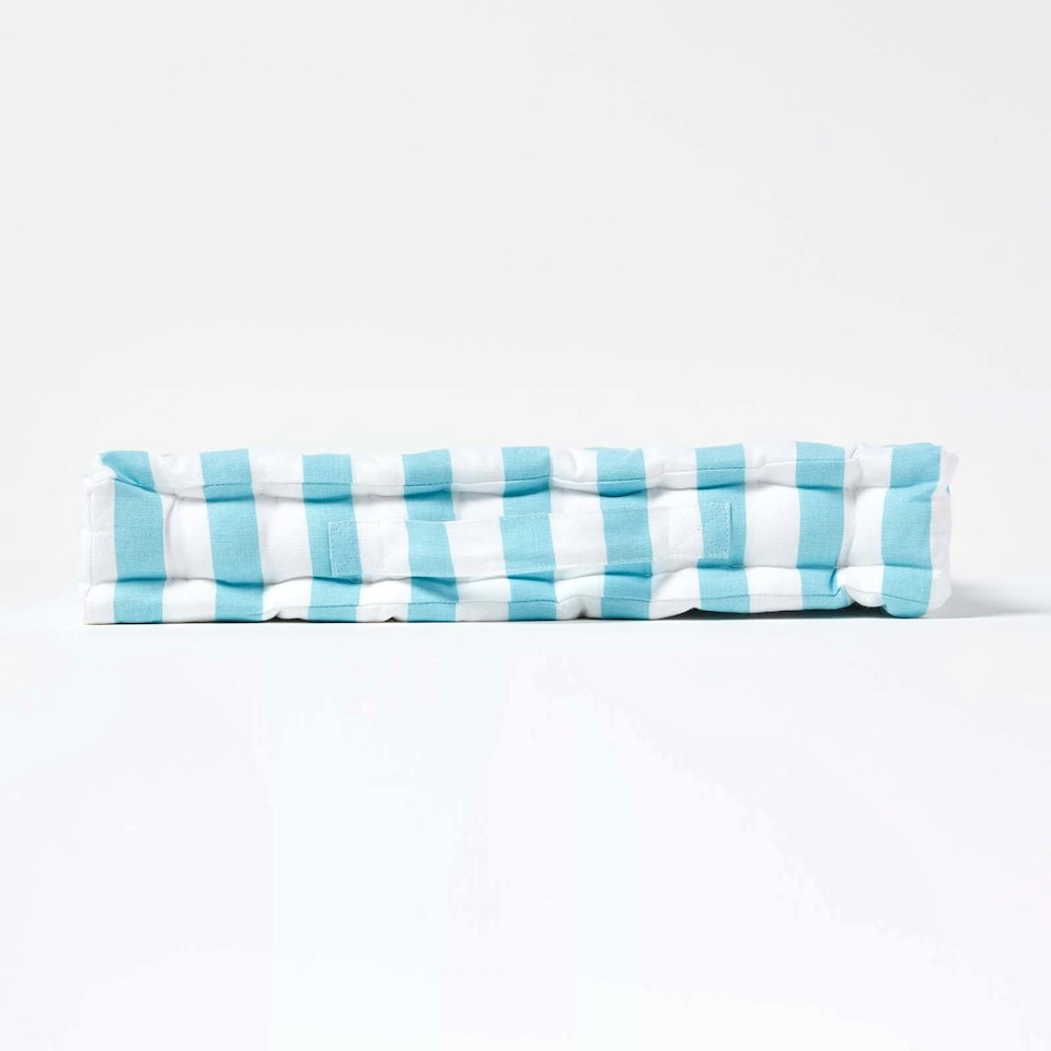 image 1 of Homescapes Cotton Blue Thick Stripe Floor Cushion - 50 x 50 cm | Blue | 50 x 50 cm
