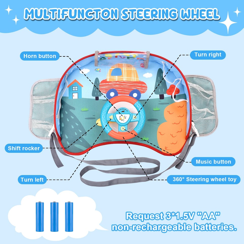 image 1 of Kids Steering Wheel Toy with Lights & Music